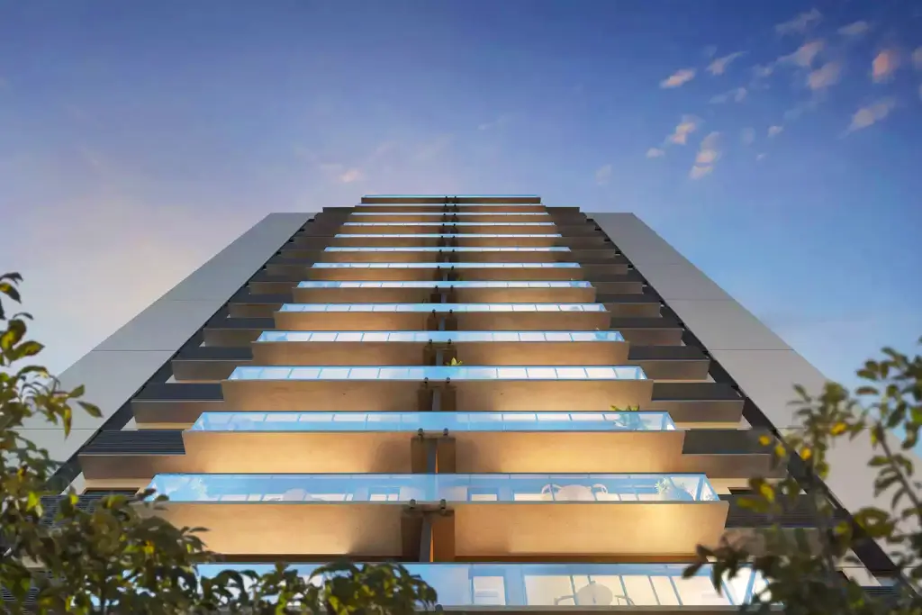 Imagem frontal do projeto residencial Melnick Jazz Nova York em Porto Alegre/RS