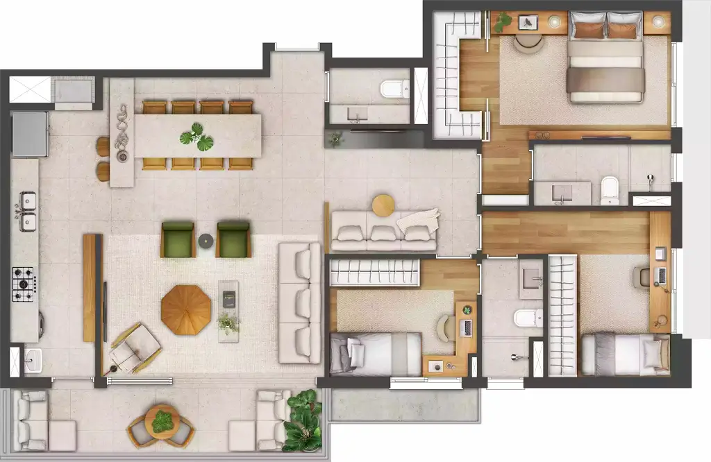 Planta do apartamento tipo do Jazz Nova York em Porto Alegre/RS